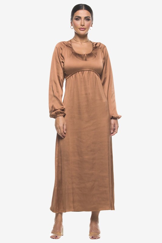 Brown Scoop Neck Peasant Dress, 16 UK, Brown