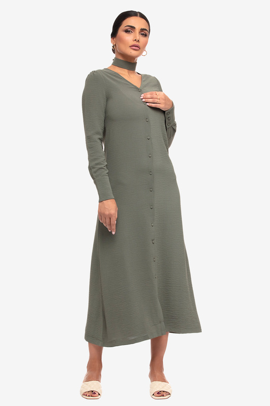 Kayfi Green Button Midi Dress, 10 UK, Green