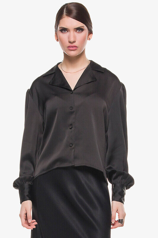 

Kayfi Black Bishop Sleeve Shirt, 10 UK, Black