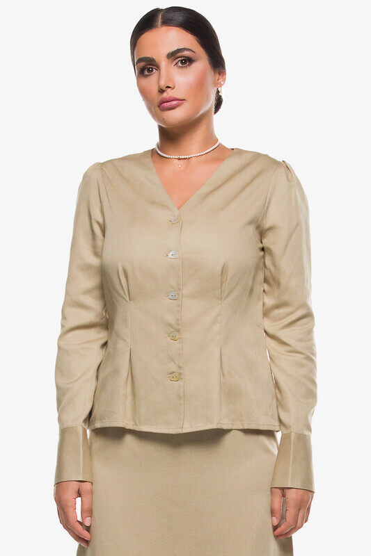 

Kayfi Khaki Cinched Waist Top, 14 UK, Beige