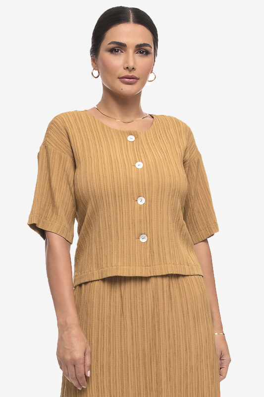 

Kayfi Brown Oversized Button Down Top, 14 UK, Brown