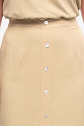 Kayfi Khaki Button Down Midi Skirt, 14 UK, Beige