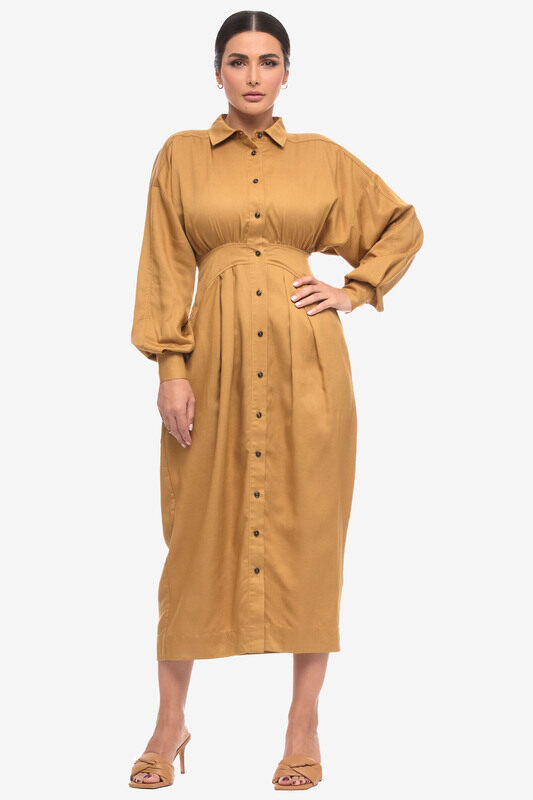 

Kayfi.com Brown Bishop Sleeve Shirt Dress, 14 UK, Brown