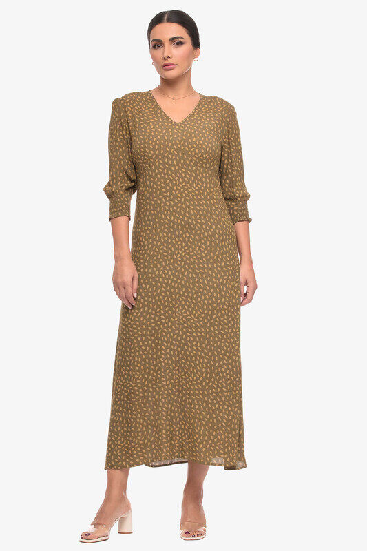 

Kayfi.com Kayfi Olive Non Print Midi Dress, 10 UK, Olive