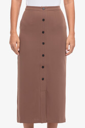 Kayfi Brown Button Down Column Skirt, 14 UK, Brown