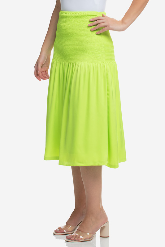 Kayfi Green Smocked Flared Skirt, 16 UK, Yellow