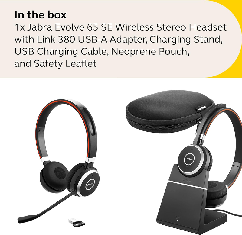 Jabra Evolve 65 SE Wireless Over-Ear Noise Cancelling Stereo Headset, Black