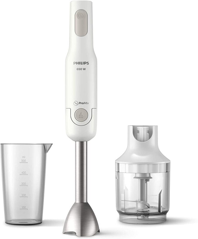 PHILIPS 650W Hand Blender with metal bar, promix, 0.5l, compact chopper, white, HR2535