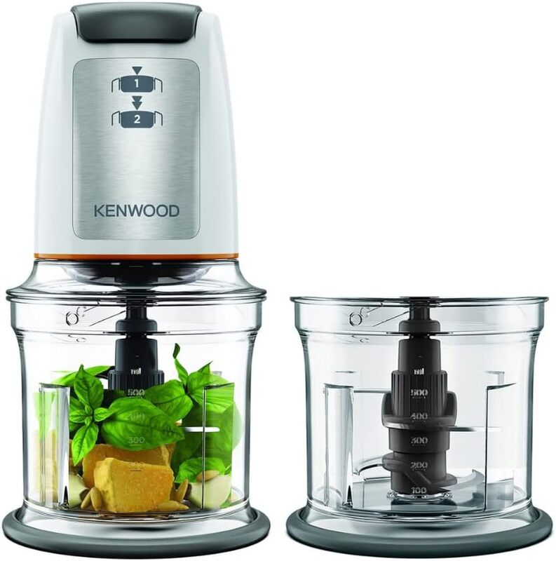Kenwood Chopper 500W Electric Food Chopper With 2 X 500Ml Bowl, Dual Speed, Stainless Steel Quad Blade, Multi Mayo Mayonnaise Attachment, Spatula, Ice CrUSh Function Chp61.200Wh White