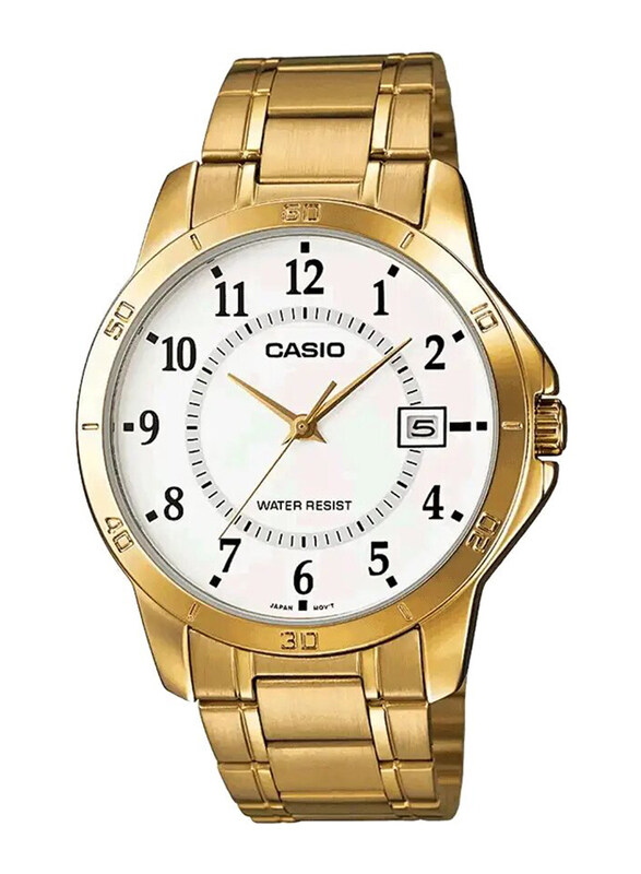 

Casio Analog Watch for Men with Stainless Steel Band, Water Resistant, MTP-V004G-7BUDF, Gold-White