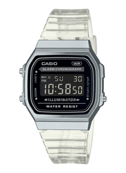 Casio Vintage Digital Watch for Unisex with Resin Band, Water Resistant and Chronograph, A168XES-1B, Transparent-Black