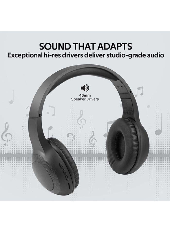 Promate Deep Bass Over-Ear Wireless Headphone, LABOCA, Black