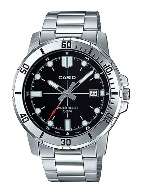 

Casio Enticer Analog Watch for Men with Stainless Steel Band, Water Resistant, MTP-VD01D-1EVUDF, Silver-Black