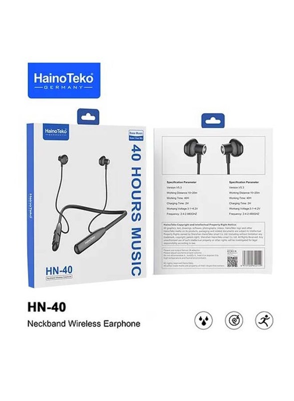 Haino Teko Neckband Wireless In-Ear Earphones, HN-40, Black
