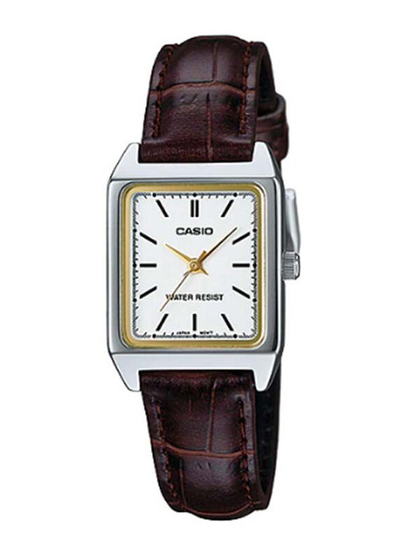 

Casio Analog Watch for Women with Leather, Water Resistant, LTP-V007L-7E2UDF, White-Brown