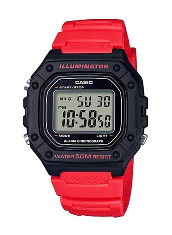 

Casio Youth Digital Watch for Men with Resin Band, Water Resistant, W-218H-4BVEF, Red-Transparent