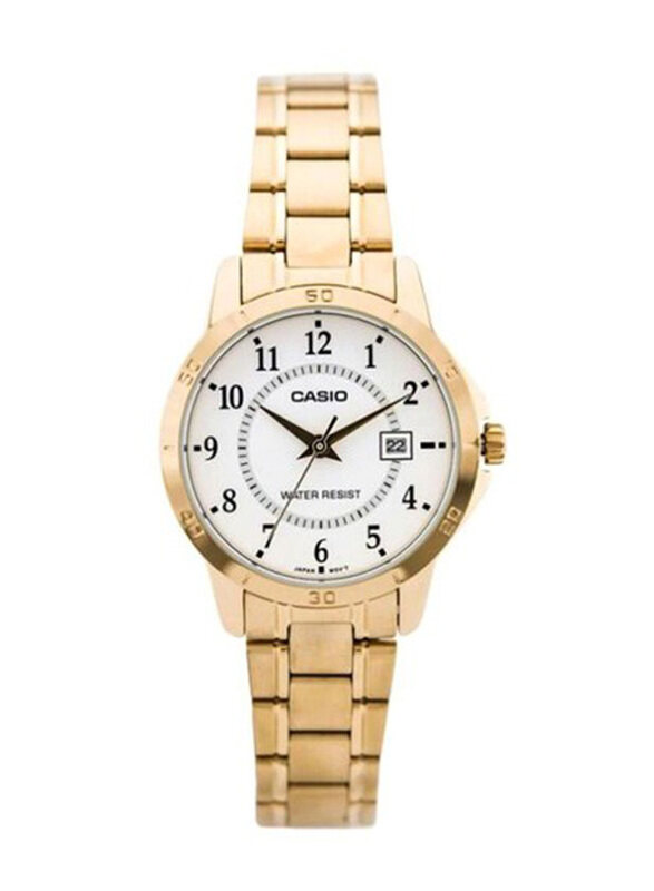 

Casio Dress Analog Watch for Women with Stainless Steel Band, Water Resistant, LTP-V004G-7B, Gold-White