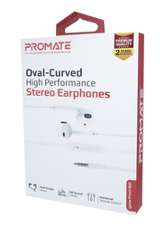 Promate Oval-Curved High Performance Stereo Earphones, White