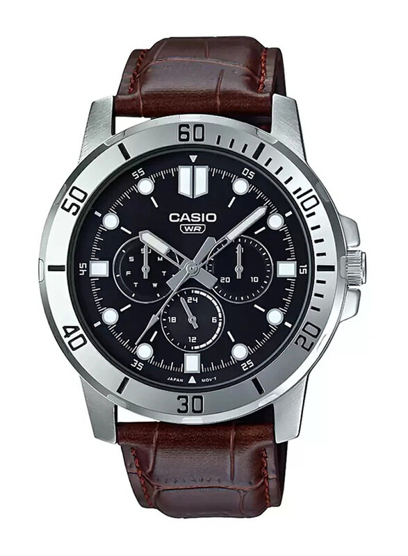 

Casio Enticer Analog Watch for Men with Leather Band, Water Resistant and Chronograph, MTP-VD300L-1EUDF, Brown-Black