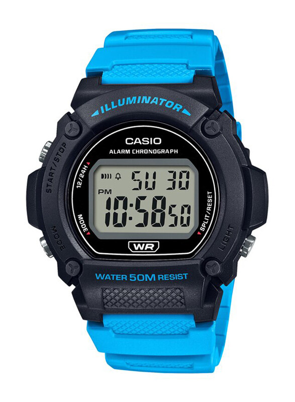 

Casio Youth Digital Watch for Men with Resin Band, Water Resistant, W-219H-2A2V, Blue-Transparent