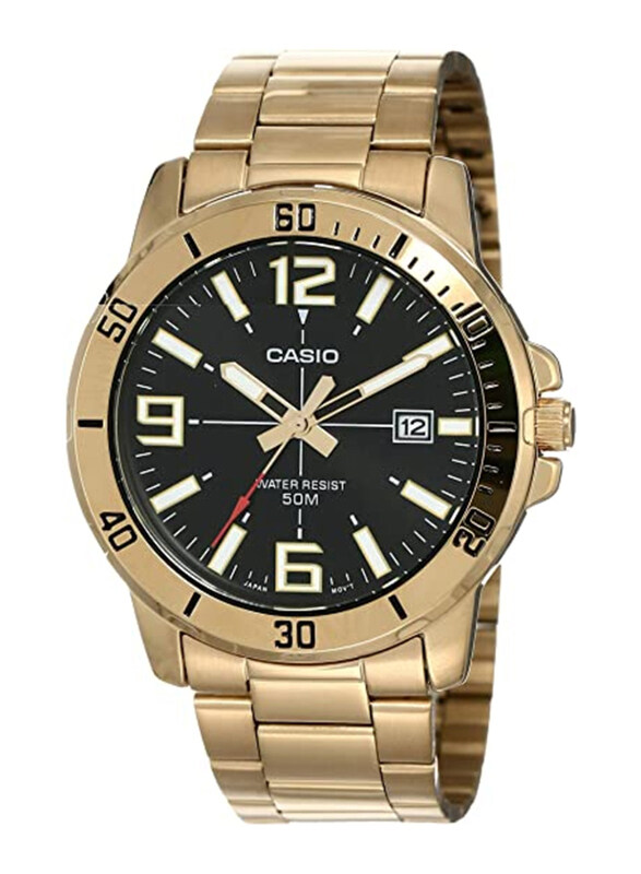 

Casio Enticer Analog Watch for Men with Stainless Steel Band, Water Resistant, MTP-VD01G-1BVUDF, Gold-Black