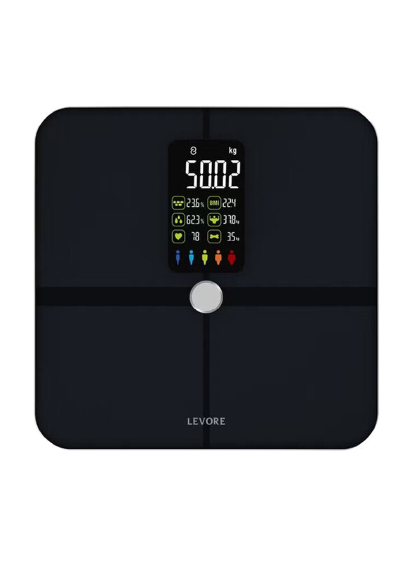 

Levore Smart Digital Body Weighing Scale with Full Body Index Reporting, LFS522, Black