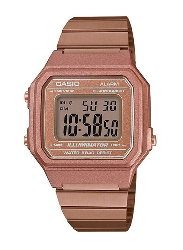 

Casio Digital Watch Unisex with Stainless Steel Band, Water Resistant, B650WC-5A, Rose Gold-Transparent