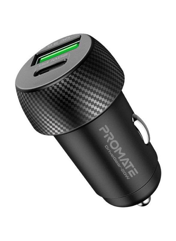 Promate 20W Quick Charging Mini Car Charger, Black