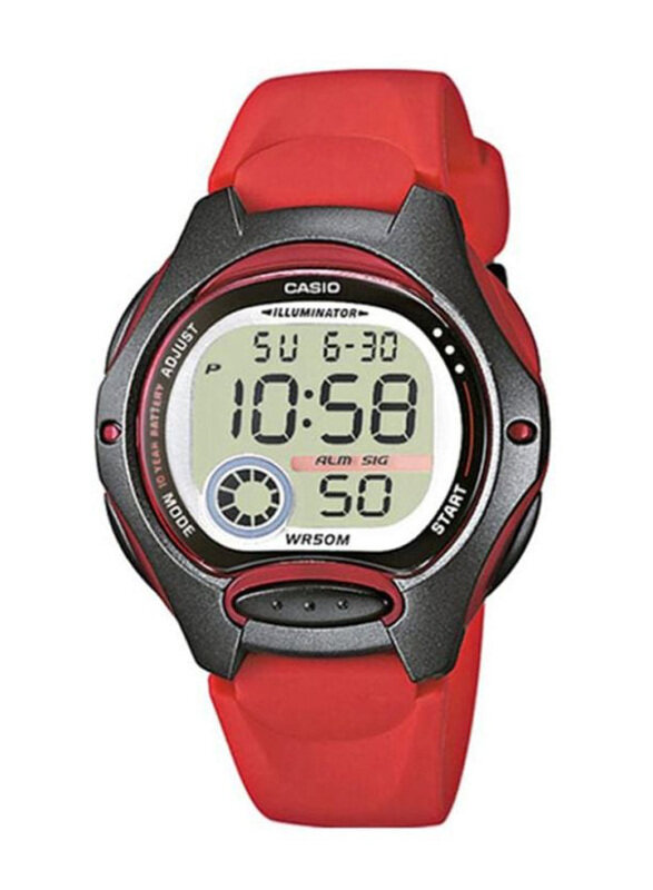 

Casio Youth Digital Watch for Women with Resin, Water Resistant, LW-200-4A, Grey-Red