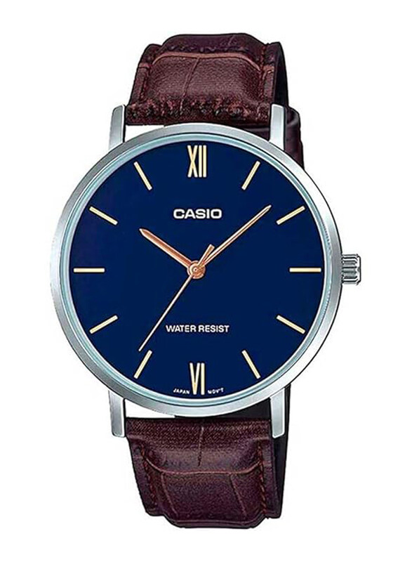 

Casio Enticer Analog Watch for Women with Leather, Water Resistant, LTP-VT01L-2BUDF, Blue-Brown