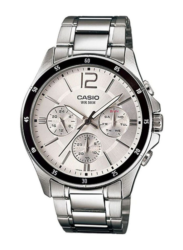 

Casio Enticer Analog Watch for Men with Stainless Steel Band, Water Resistant and Chronograph, MTP-1374D-7AV, Silver