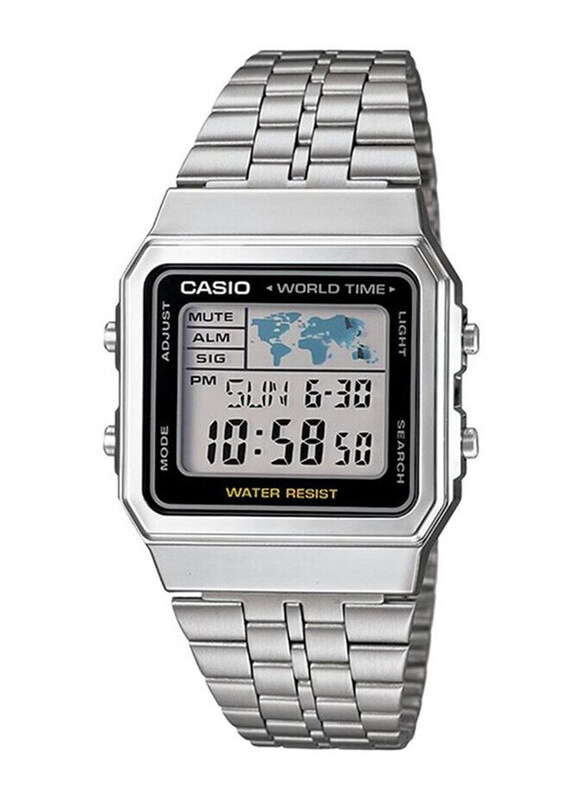 

Casio Digital Watch for Men with Stainless Steel Band, Water Resistant, A500WA-1DF, Silver-Grey/Black