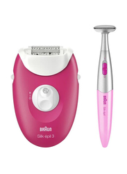 Braun Silk-epil 3 Epilator, with 2 Extras, 3420, Raspberry Pink