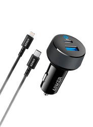 Anker PowerDrive Classic PD2 Car Charger Connector with USB-C to Lighting Cable, Black