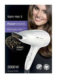 Braun Satin Hair 3 Power Perfection Hair Dryer, 2000W, HD380, White