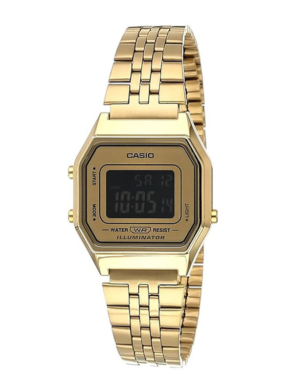 

Casio Digital Watch for Men with Stainless Steel Band, Water Resistant, LA680WGA-9BDF, Gold-Black
