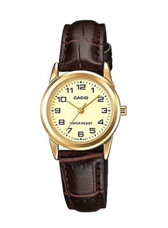 

Casio Dress Analog Watch for Women with Leather Band, Water Resistant, LTP-V001GL-9B, Brown-Gold