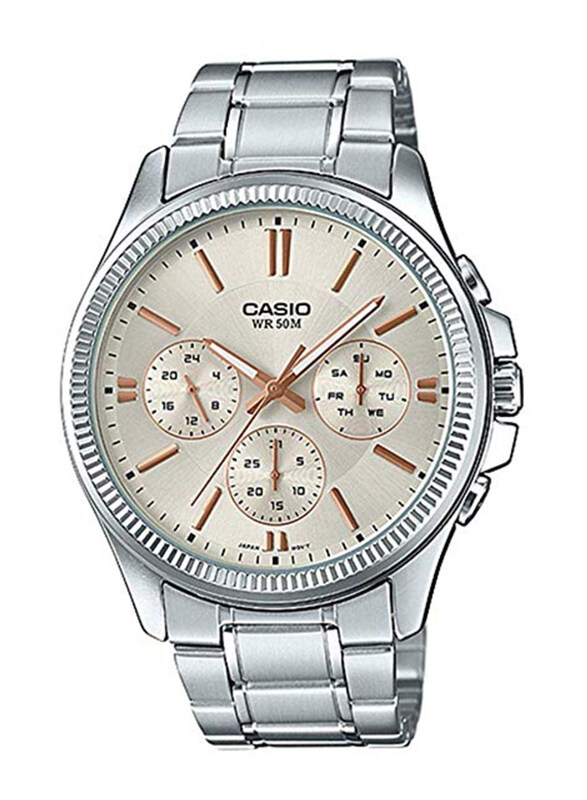 

Casio Enticer Analog Watch for Men with Stainless Steel Band, Water Resistant, MTP-1375D-7A2VDF, Silver-White