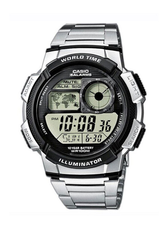 

Casio Youth Digital Watch for Men with Stainless Steel Band, Water Resistant, AE-1000WD-1AVDF, Silver-Grey