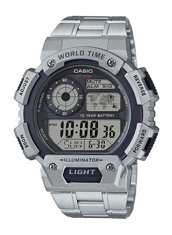 

Casio Digital Watch for Men with Stainless Steel Band, Water Resistant, AE-1400WHD-1AVDF, Silver-Grey/Black