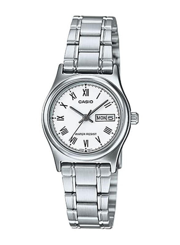 Casio  Analog Watch for Women with Stainless Steel Band, Water Resistant, LTP-V006D-7B, Silver-White