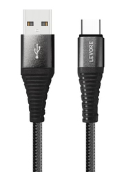 Levore 6-Feet Nylon Braided USB Type A Cable, USB Type A to USB Type C Cable for Smartphones/Tablets, Black
