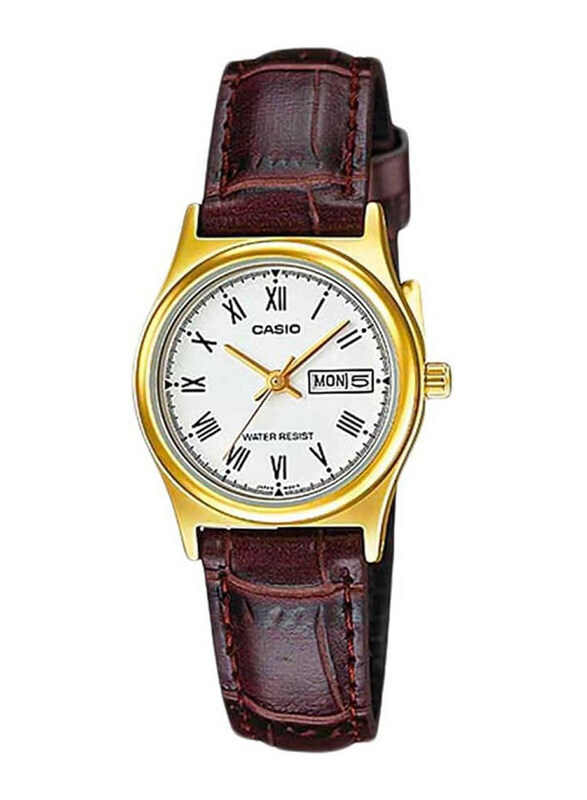 

Casio Analog Watch for Women with Leather, Water Resistant, LTP-V006GL-7BUDF, White-Brown