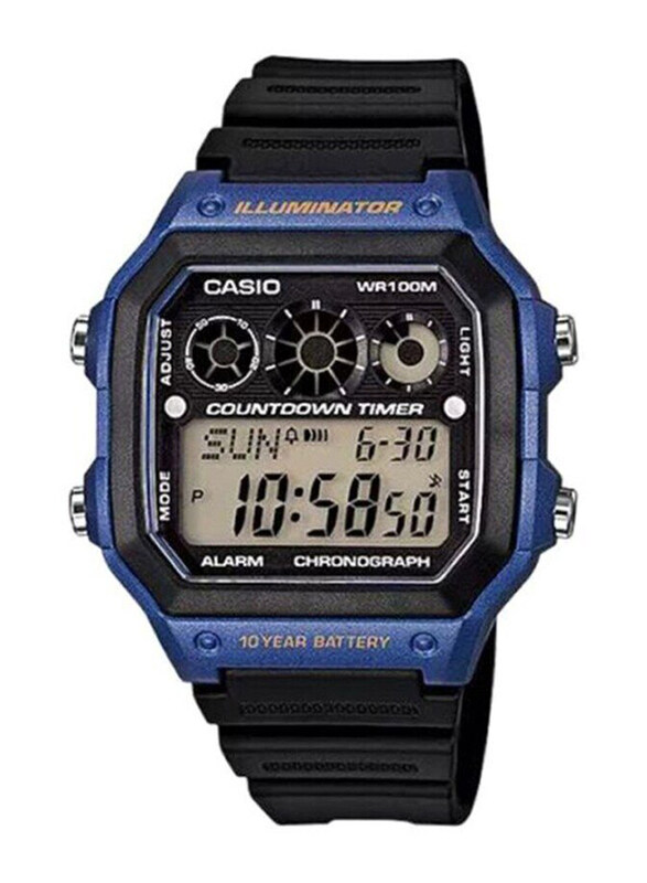 

Casio Youth Digital Watch for Men with Resin Band, Water Resistant and Chronograph, AE-1300WH-2AVDF, Black-Grey/Grey