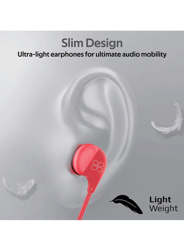 Promate In-Ear Universal HD Stereo Wired Earphones with Built-In Mic, Red