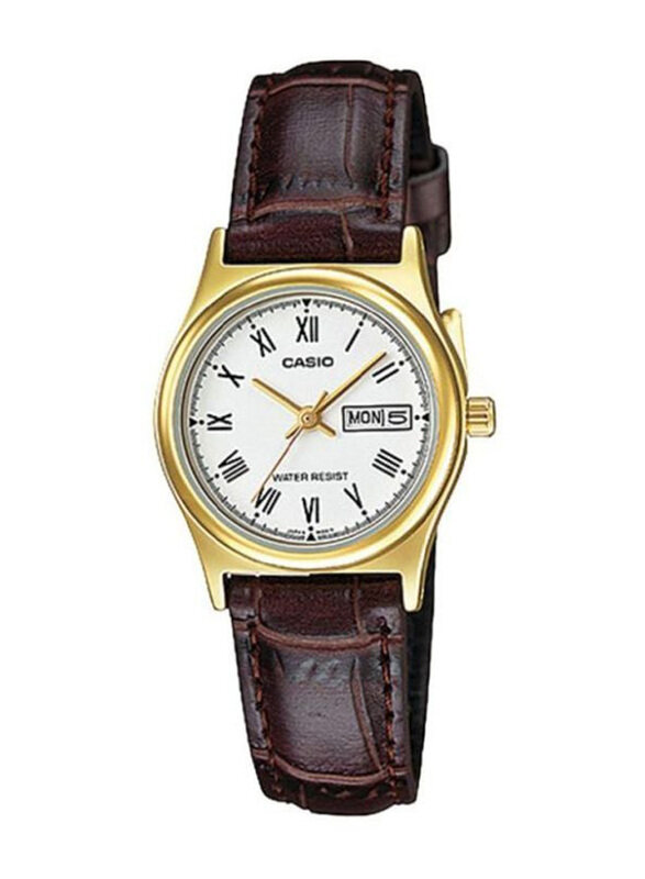 

Casio Dress Analog Watch for Women with Leather, Water Resistant, LTP-V006GL-7B, White-Brown