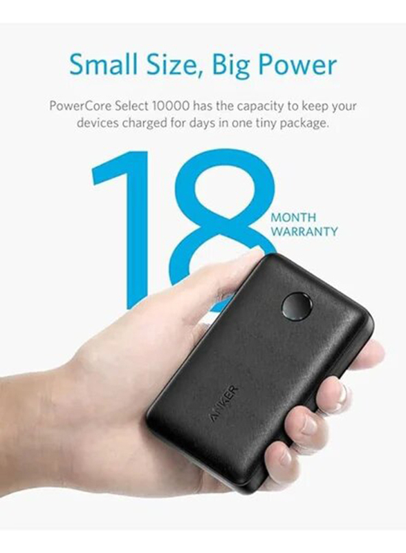 Anker 10000mAh PowerCore Portable Power Bank with Ultra-Compact Battery, High-Speed Charging Technology for iPhone/Samsung, Black