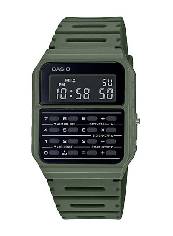 

Casio Digital Watch Unisex with Resin Band, Water Resistant, CA-53WF-3BDF, Green-Black