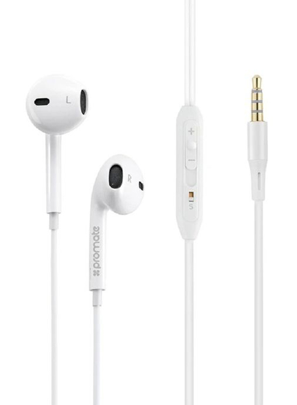 Promate Oval-Curved High Performance Stereo Earphones, White