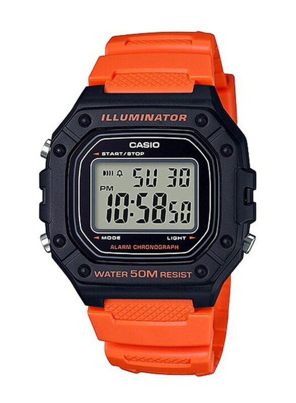 

Casio Youth Digital Watch for Men with Resin Band, Water Resistant, W-218H-4B2VDF, Orange-Transparent